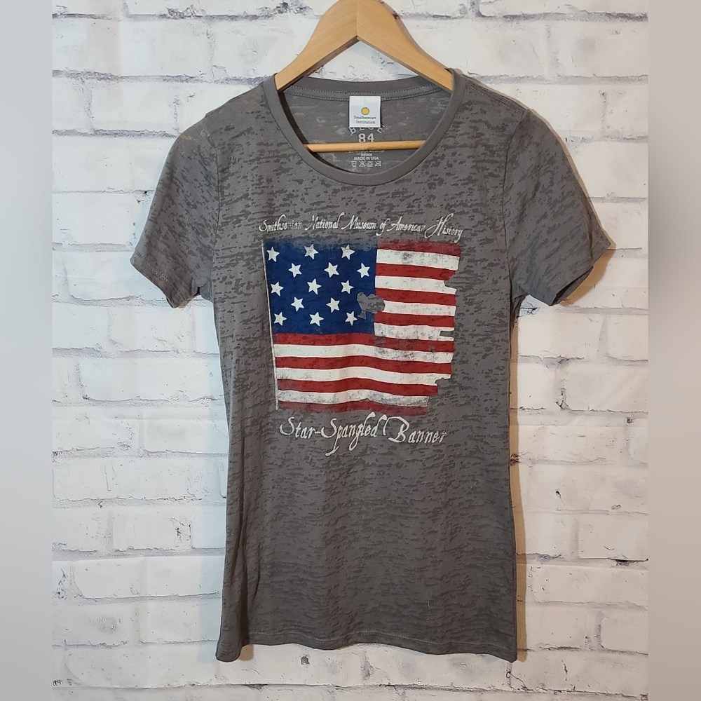 Smithsonian Institution American Flag Burnout Tee T-shirt Fits Small